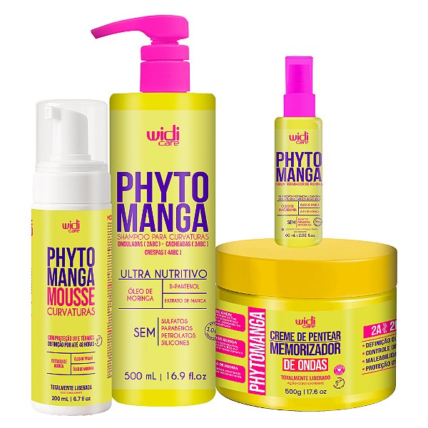 Kit Widi Care PhytoManga Curvas Shampoo, Creme p/Ondas, Mousse e Reparador