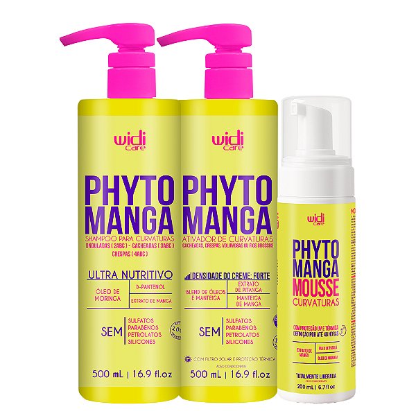 Kit Widi Care PhytoManga Curvas Shampoo, Ativador Forte, Mousse