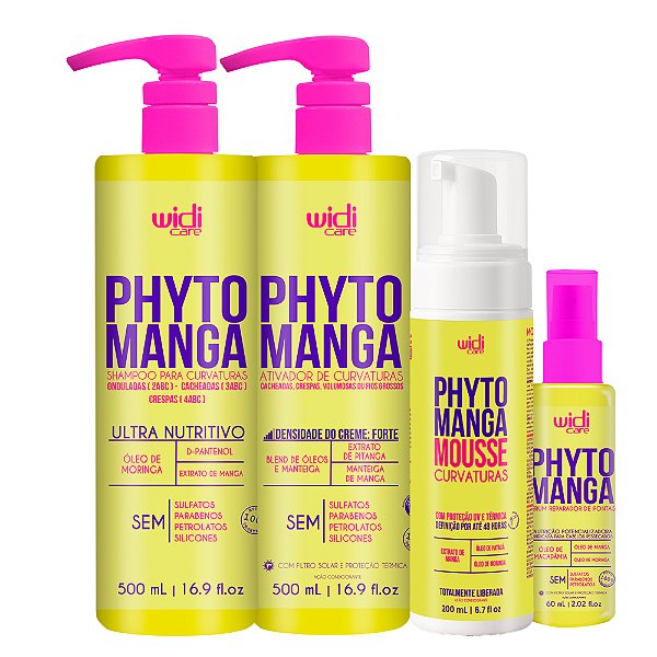 Kit Widi Care PhytoManga Curvas Shampoo, Ativador Forte, Mousse e Reparador