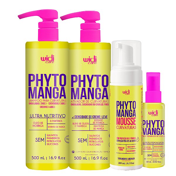 Kit Widi Care PhytoManga Curvas Shampoo, Ativador Leve, Mousse e Reparador
