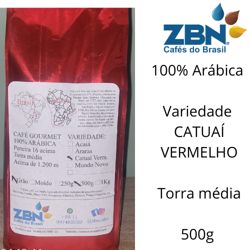 CAFÉ EM GRÃO 100% ARABICA BUENO BRANDÃO 500g - CATUAÍ VERMELHO