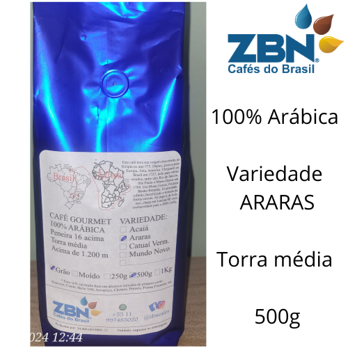 CAFÉ EM GRÃO 100% ARABICA BUENO BRANDÃO 500g - ARARAS