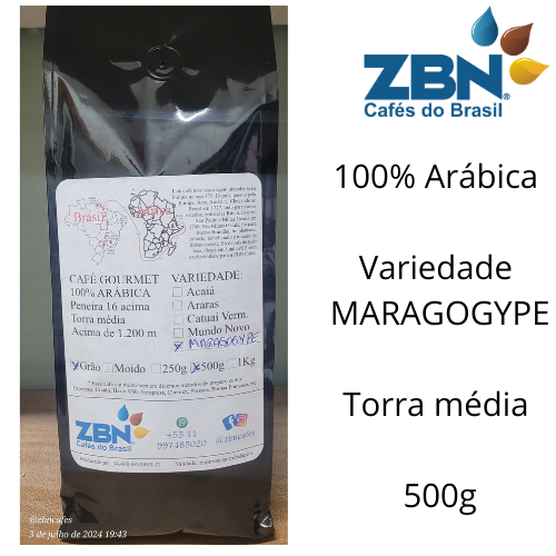 CAFÉ EM GRÃO 100% ARABICA BUENO BRANDÃO 500g - MARAGOGYPE