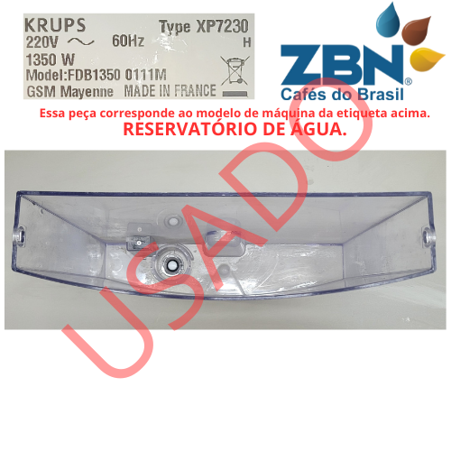 KRUPS XP7230 RESERVATÓRIO DE ÁGUA MÁQUINA MODELO FDB13500111M