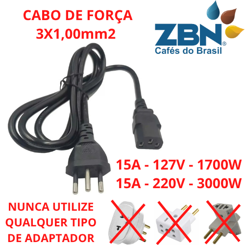 CABO DE FORÇA PADRÃO BRASIL 15A (110/220V) 3x1,00mm2 (PLUG 2P+T) 1,5 METRO
