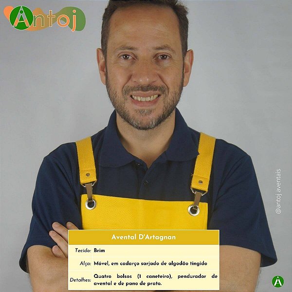 Avental D'ARTAGNAN em Brim na cor Amarelo. Alça de amarrar, em Algodão Amarelo.