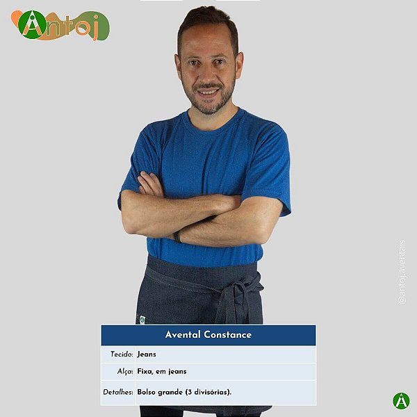 Avental CONSTANCE em Jeans na cor Azul Marinho. Alça de amarrar, em Jeans.