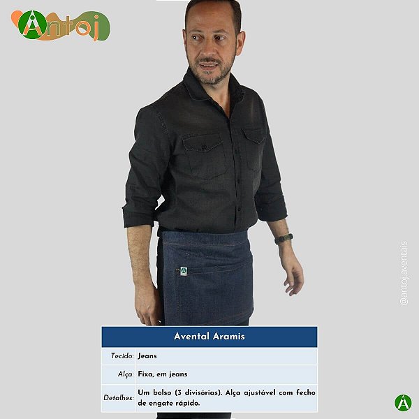 Avental ARAMIS em Jeans na cor Azul Marinho. Alça com ajuste, em Jeans.