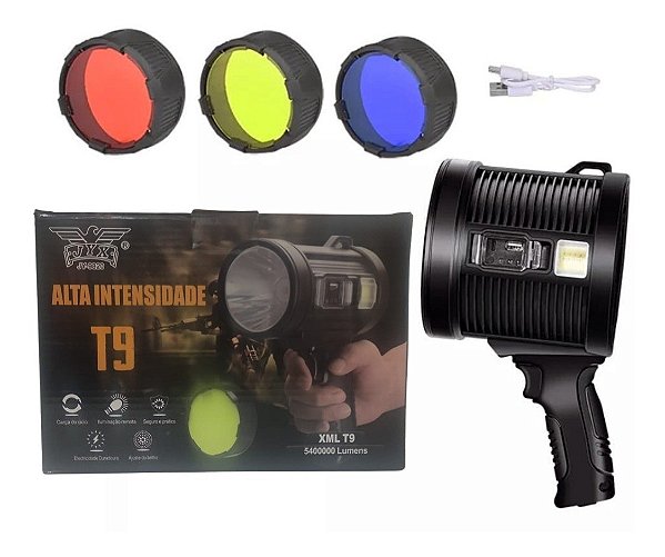 Lanterna Holofote Led T9 C/ Placa Solar 4 Cores + Power Bank