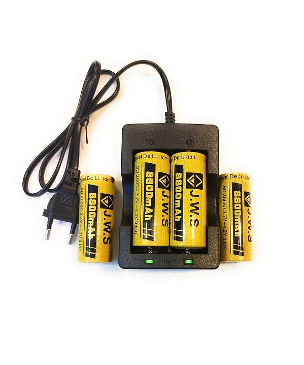 Kit Carregador 26650+4baterias 3,7-4,2v 8800mah Original Jws