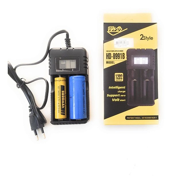 Carregador Duplo Lcd Bateria 14500 16340 18650 26650