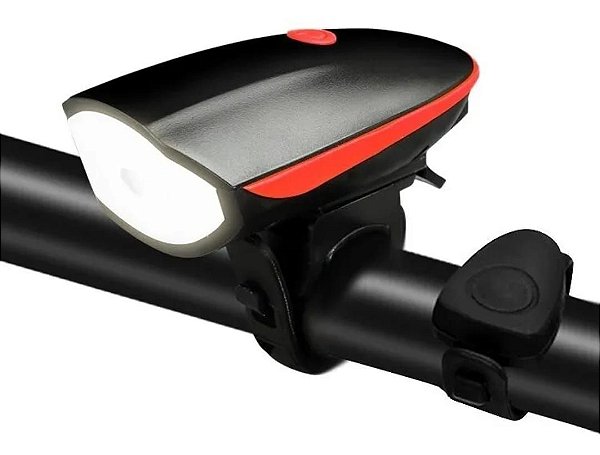 Farol Led Bike C/ Buzina Bicicleta Recarregável Usb - Vermelho