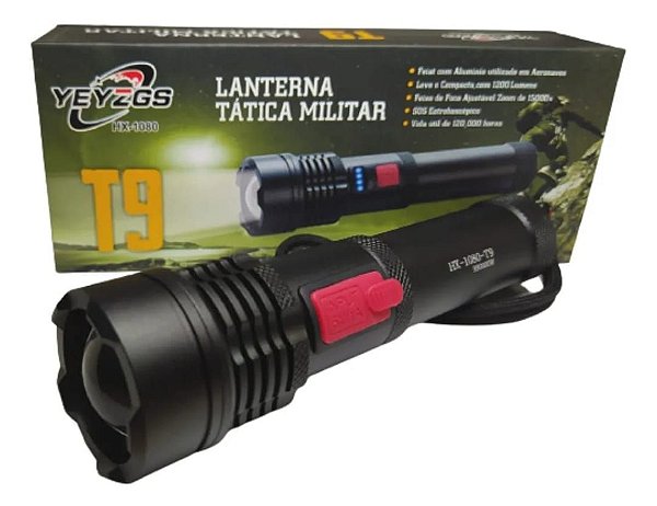 Lanterna Tática Led Xml T9 Recarregável