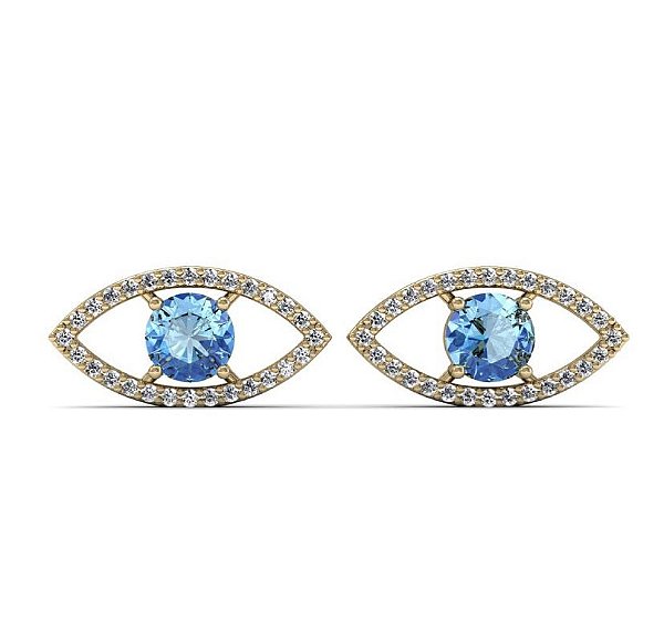 Brinco Olho Grego Topázio Azul com Diamantes