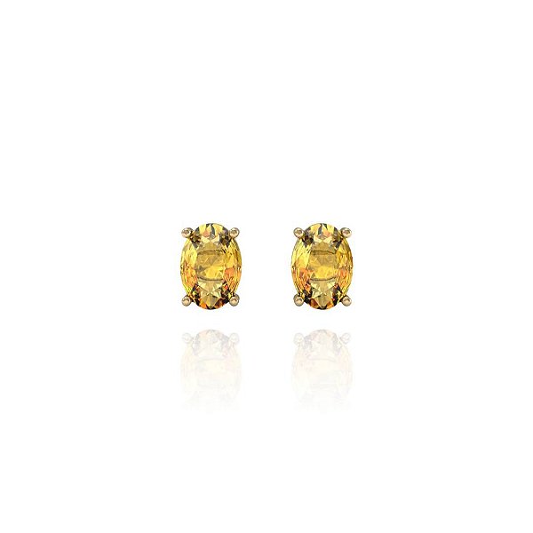 Brinco Stud Citrino Oval Coleção Colori
