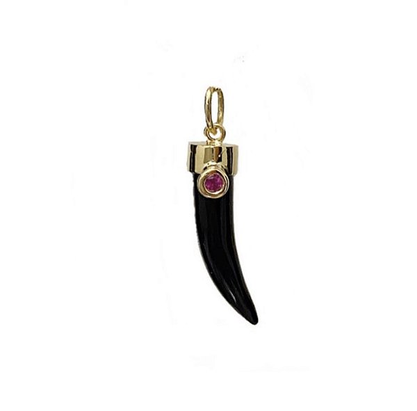 Pingente Dente de Sabre Obsidiana e Rubi