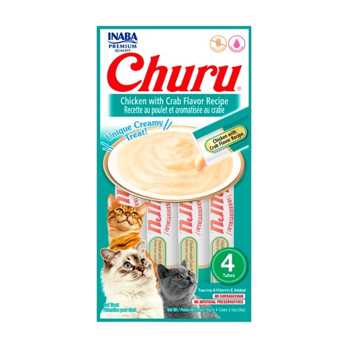 Petisco Churu Frango com Caranguejo para Gatos - Pacote 4 Tubos de 14g