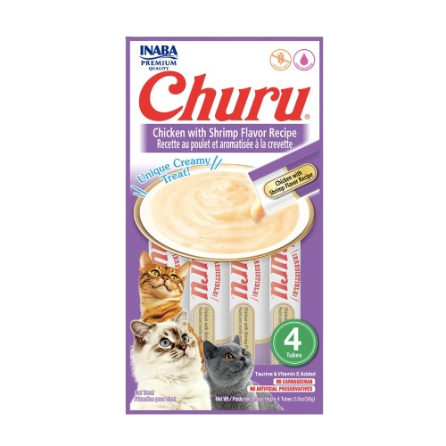 Petisco Churu Frango com Camarão para Gatos - Pacote 4 Tubos de 14g