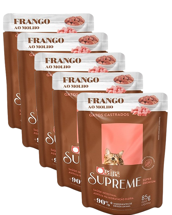Kit com 5 Saches Quatree Supreme Gatos Castrados Frango
