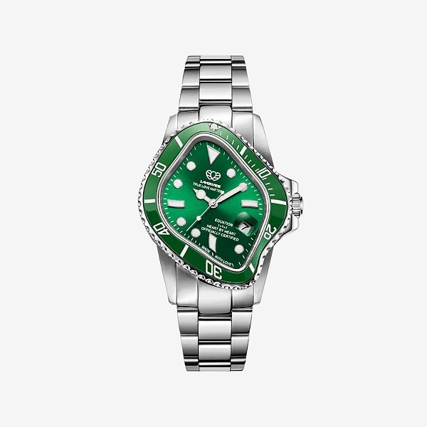 Relógio LAARVEE PEA001 Silver Precision Steel Green Bezel Green Dial