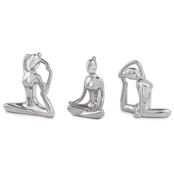 Escultura Yoga Prata em porcelana