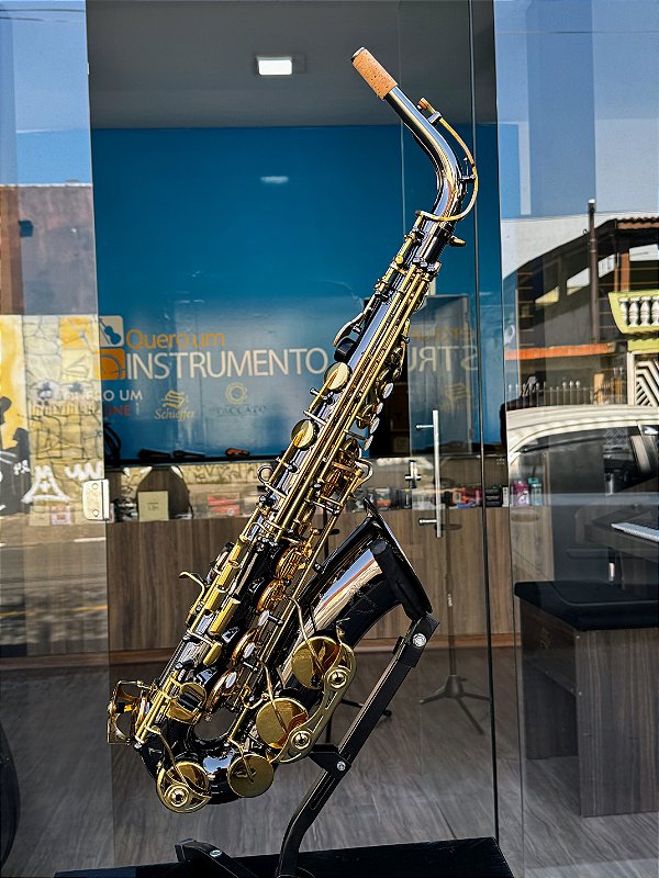 Saxofone Alto Prowinds-Black Ônix e Chaves Douradas - PW320-BK-cod.001 (VITRINE)