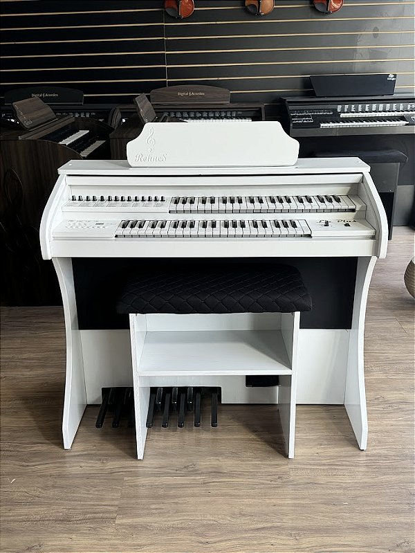 Órgão Eletrônico Rohnes Liz Plus Branco Brilho com Clave Dourada - Custom By Querouminstrumento