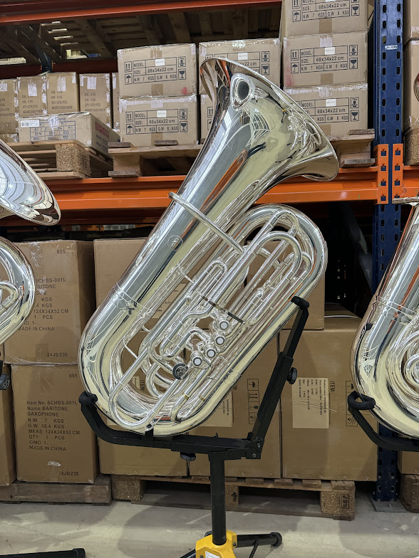 Tuba de pistos  Schieffer em Si Bemol Prateada e case super luxo - JBCB-450S