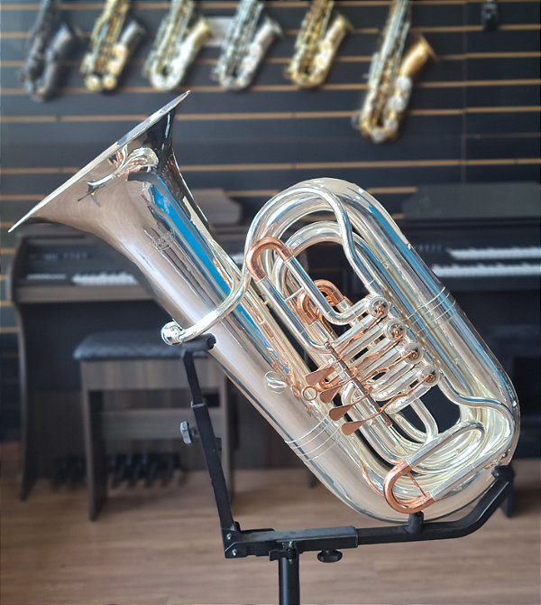 Tuba 4/4 Cerveny CBB-684 em si bemol c/ corpo banhado em prata (SEMINOVO) #200958