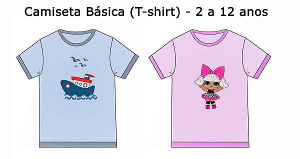 z-CAMISETA BÁSICA (T-SHIRT)  - 2 A 12 ANOS  -   MOLDE DIGITAL VIA E-MAIL
