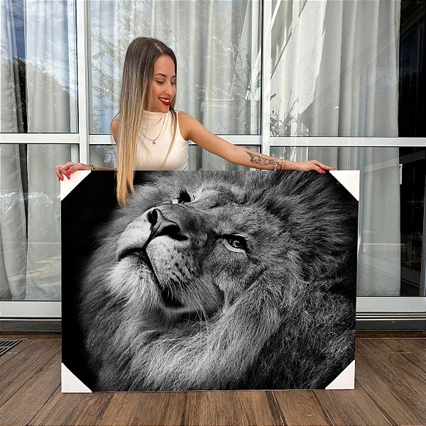 Quadro Decorativo Canvas Animal Selvagem Leão Preto E Branco Horizontal
