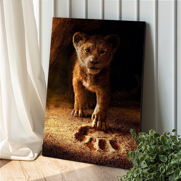 Quadro Decorativo Canvas Leão Filhote com Pegadas do Leão Pai Vertical