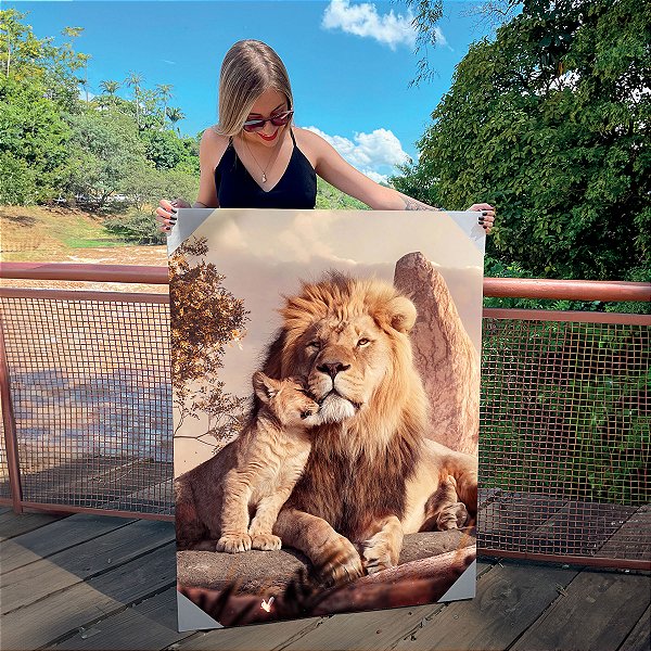 Quadro Decorativo Canvas Animais Selvagens Amor de Leão Pai e Filho Vertical