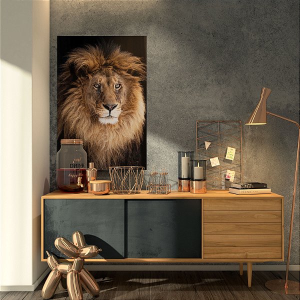 Quadro Decorativo Canvas Animal Selvagem Leão Colorido Imponente Vertical