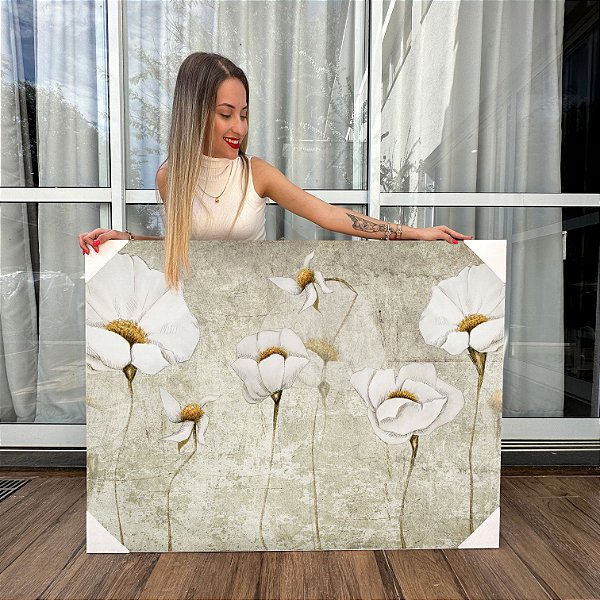 Quadro Decorativo Canvas Floral Artístico Margaridas Brancas Horizontal