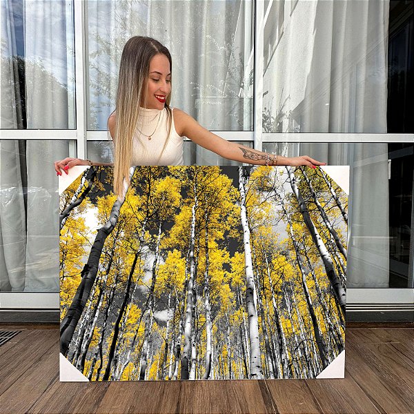Quadro Decorativo Canvas Natureza Campo Floresta Árvores com Folhas Amarelas Horizontal