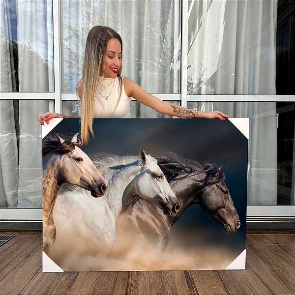 Quadro Decorativo Canvas Trio de Cavalos Correndo Horizontal