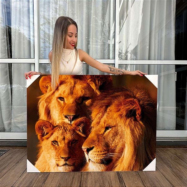 Quadro Decorativo Canvas Animais Selvagem Família Leão Horizontal