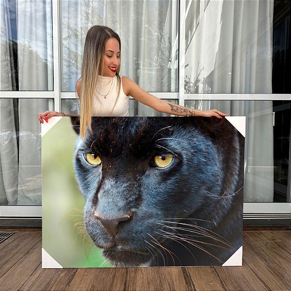 Quadro Decorativo Canvas Animal Selvagem Face Pantera Negra Horizontal