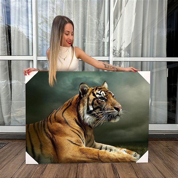 Quadro Decorativo Canvas Animal Selvagem Tigre em Perfil Deitado Horizontal