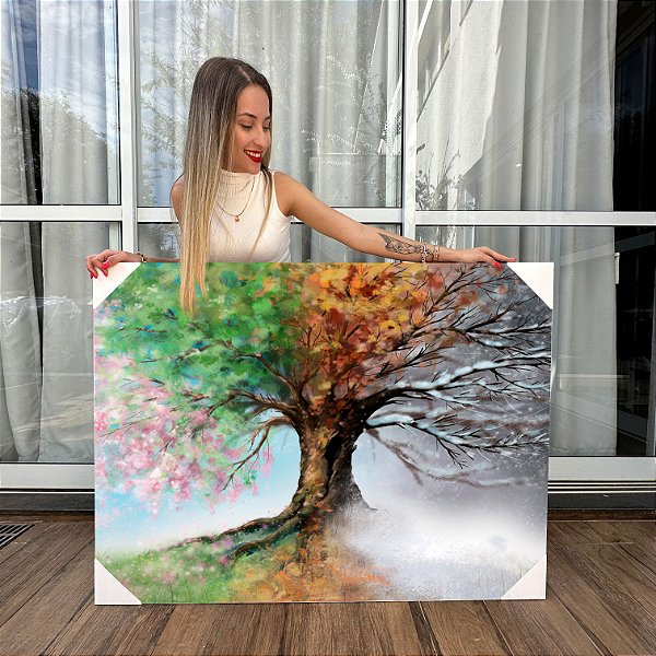 Quadro Decorativo Canvas Árvore Colorida Estações do Ano Horizontal