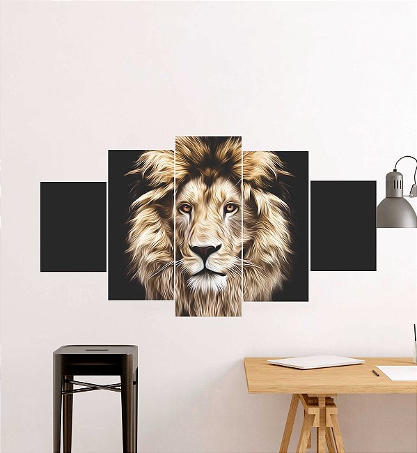 Quadros Decorativos Leão de Judá Rei Dourado 115x60cm