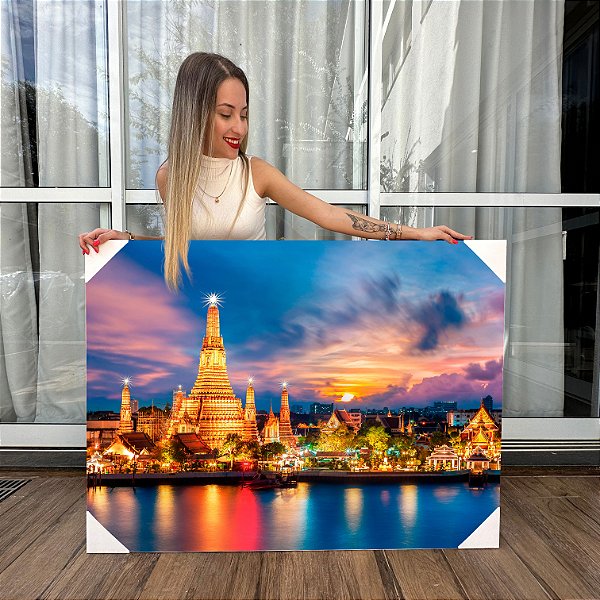Quadro Decorativo Canvas Templo Budista Rio Chao Phraya Horizontal
