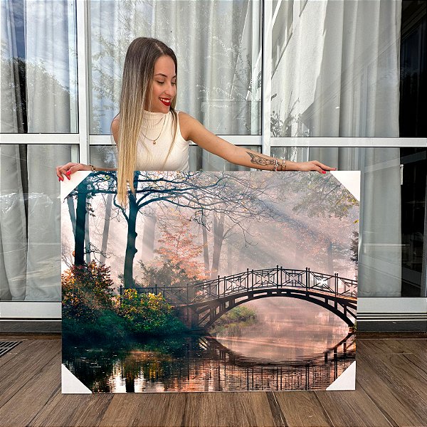 Quadro Decorativo Canvas Ponte Do Bosque Rio Lago Árvores Horizontal