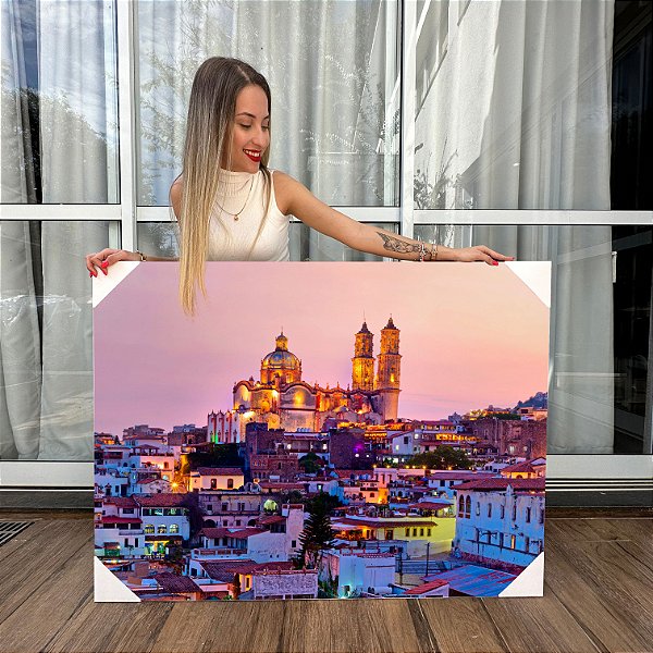 Quadro Decorativo Canvas Cidade De Taxco No México a Noite Horizontal
