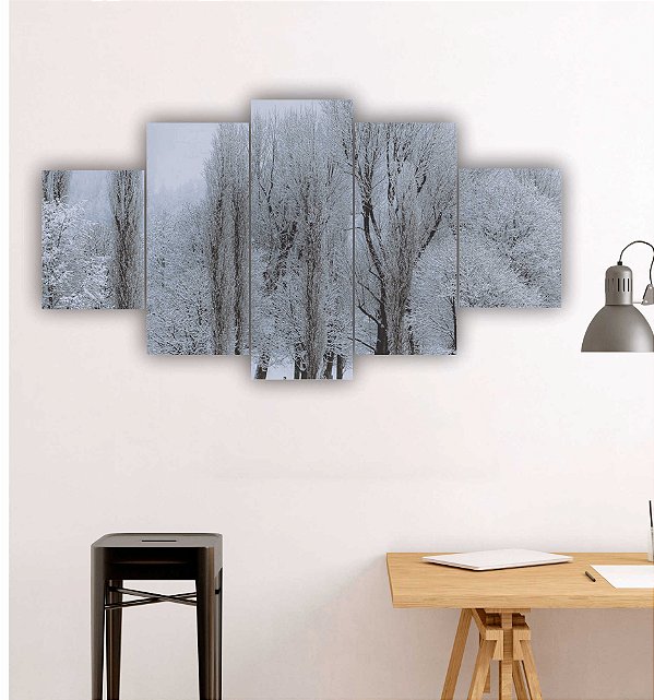Quadros Decorativos Floral Bosque Inverno Neve 115x60