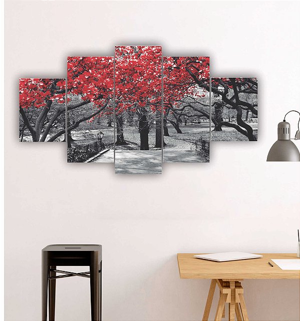 Quadros Decorativos Floral Botânico Bosque Ipê Vermelho  115x60