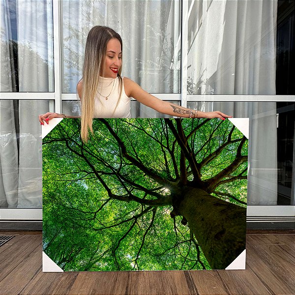 Quadro Decorativo Canvas Copa de Árvore Com Folhas Verdes Floresta Horizontal