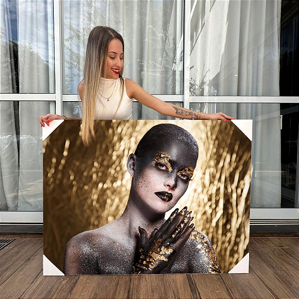 Quadro Decorativo Canvas Mulher Woman Black Gold Beleza Feminina Horizontal