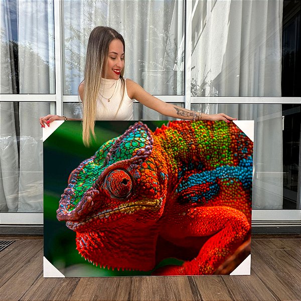 Quadro Decorativo Canvas Animal Camaleão Colorido Floresta Horizontal